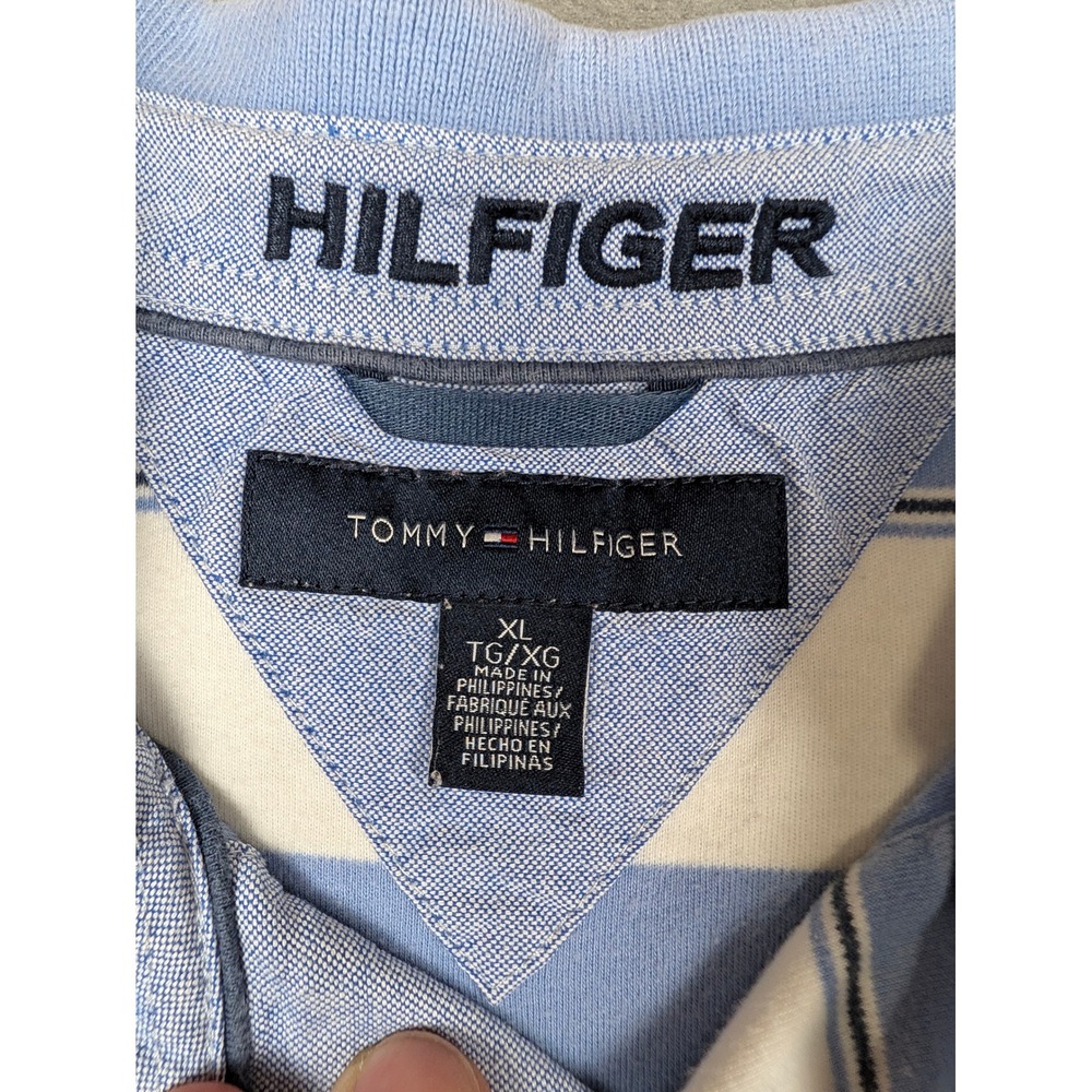 Tommy Hilfiger Mens XL Blue White Striped Short Sleeve Cotton Polo Shirt 680494 - Picture 2 of 8